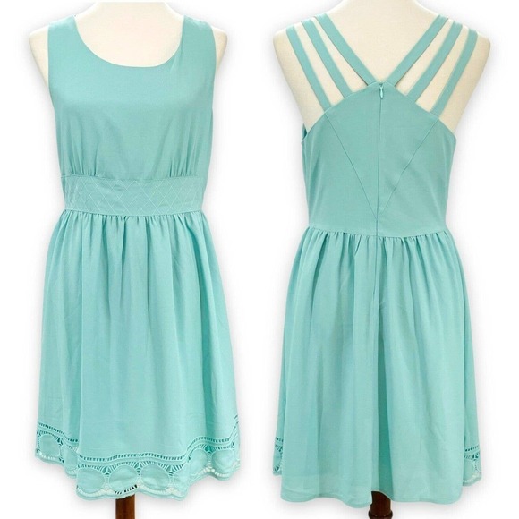ModCloth Dresses & Skirts - 🍀Modcloth Esley Women's Aqua Blue Scoop Neck Strappy Back A Line Dress Sz Medium